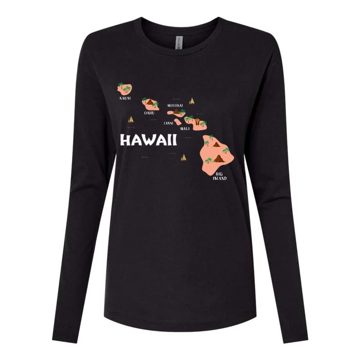 Map Vintage Souvenir Hawaiian Islands Womens Cotton Relaxed Long Sleeve T-Shirt