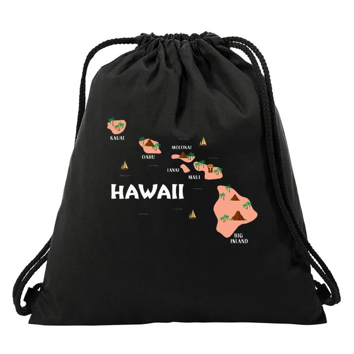 Map Vintage Souvenir Hawaiian Islands Drawstring Bag