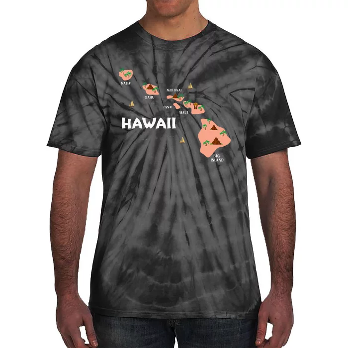 Map Vintage Souvenir Hawaiian Islands Tie-Dye T-Shirt