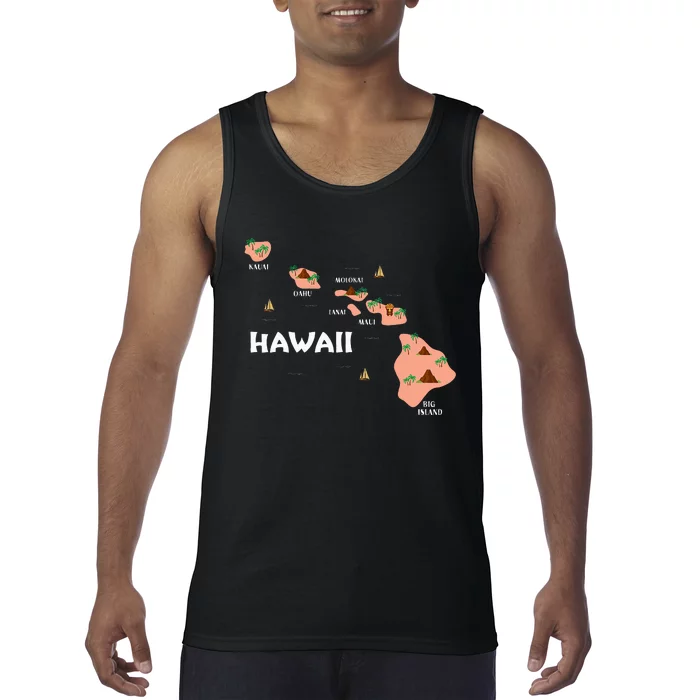 Map Vintage Souvenir Hawaiian Islands Tank Top