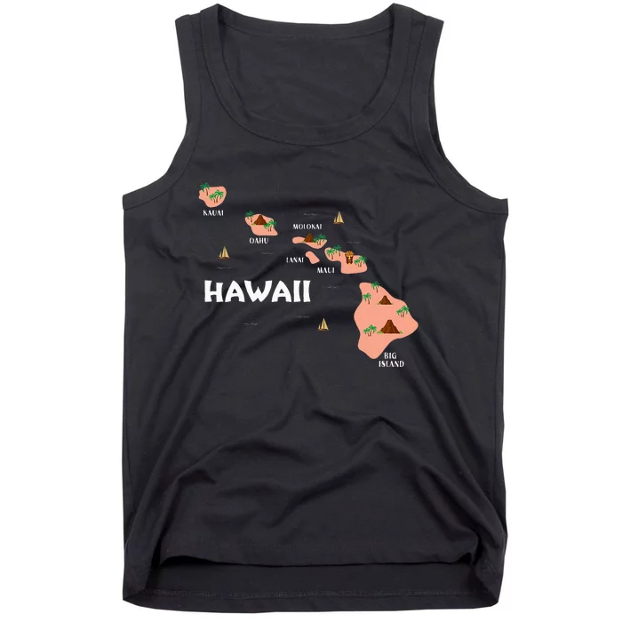 Map Vintage Souvenir Hawaiian Islands Tank Top