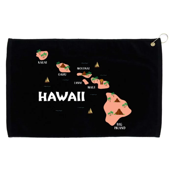 Map Vintage Souvenir Hawaiian Islands Grommeted Golf Towel