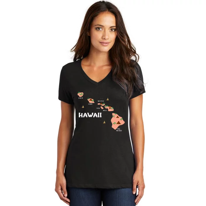 Map Vintage Souvenir Hawaiian Islands Women's V-Neck T-Shirt