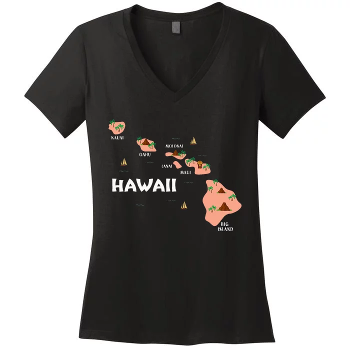 Map Vintage Souvenir Hawaiian Islands Women's V-Neck T-Shirt