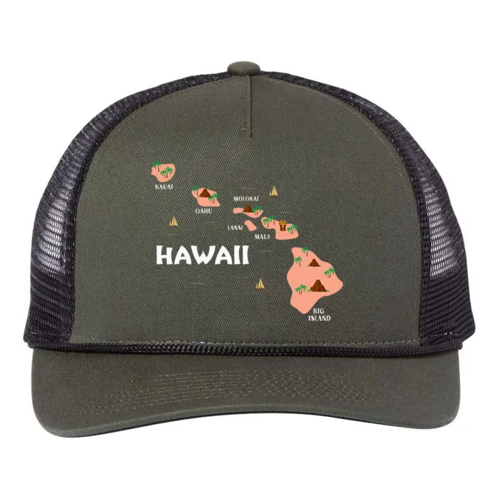 Map Vintage Souvenir Hawaiian Islands Retro Rope Trucker Hat Cap