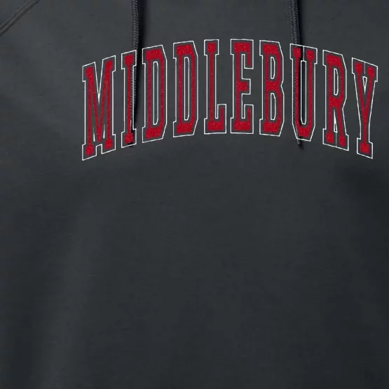 Middlebury Vermont Souvenir College Style Red Text Performance Fleece Hoodie