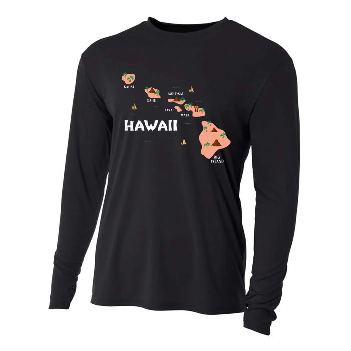 Map Vintage Souvenir Hawaiian Islands Cooling Performance Long Sleeve Crew