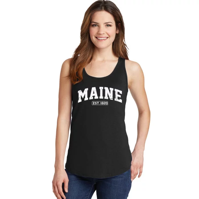 Maine Vintage State Athletic Style Swea Ladies Essential Tank