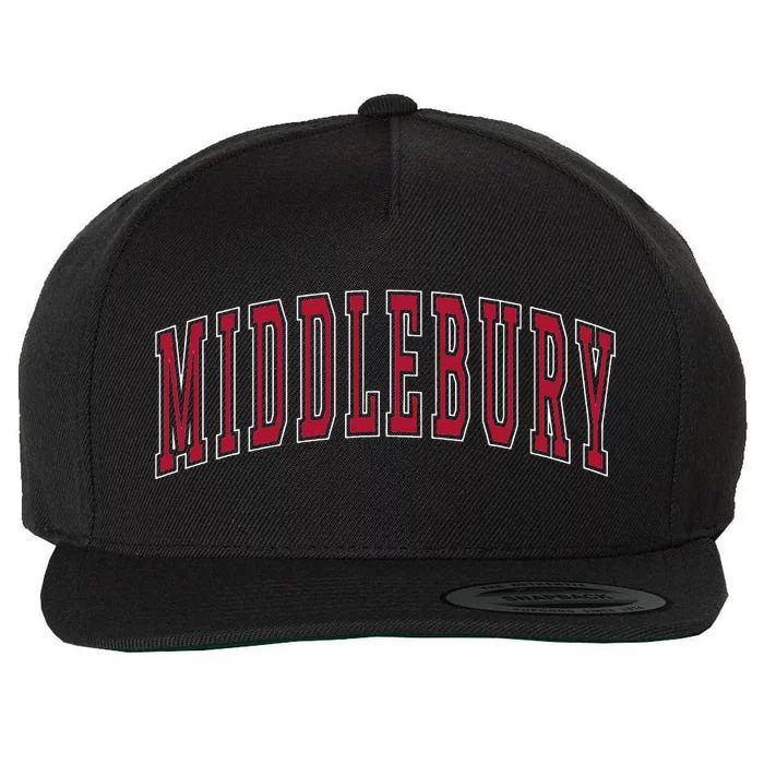 Middlebury Vermont Souvenir College Style Red Text Wool Snapback Cap