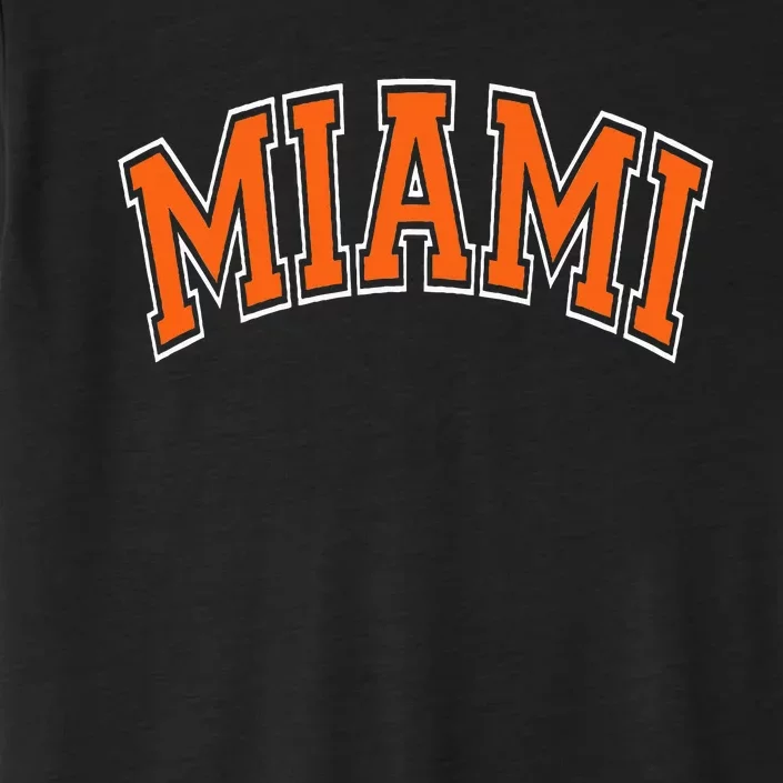 Miami Varsity Style Orange Text With White Outline ChromaSoft Performance T-Shirt