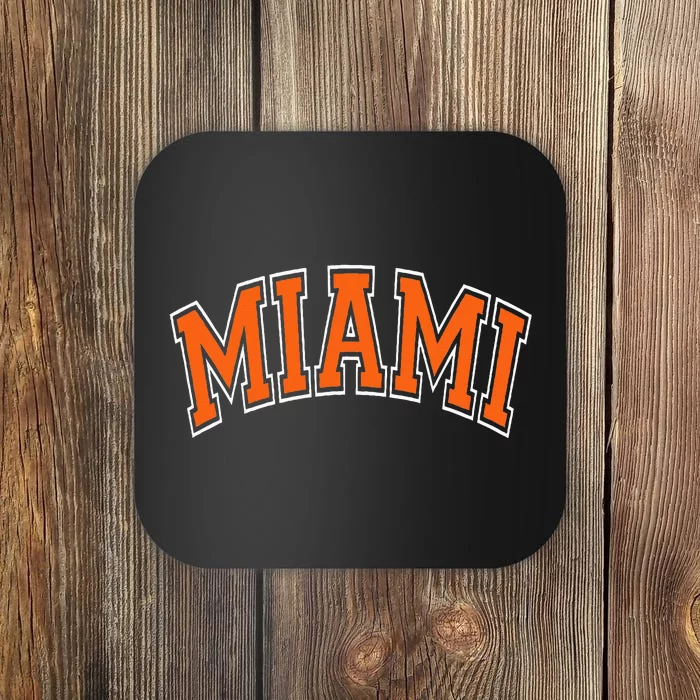 Miami Varsity Style Orange Text With White Outline Coaster