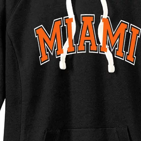 Miami Varsity Style Orange Text With White Outline Women's Fleece Hoodie