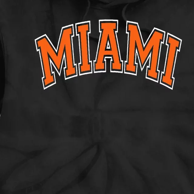 Miami Varsity Style Orange Text With White Outline Tie Dye Hoodie