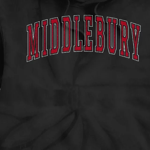 Middlebury Vermont Souvenir College Style Red Text Tie Dye Hoodie