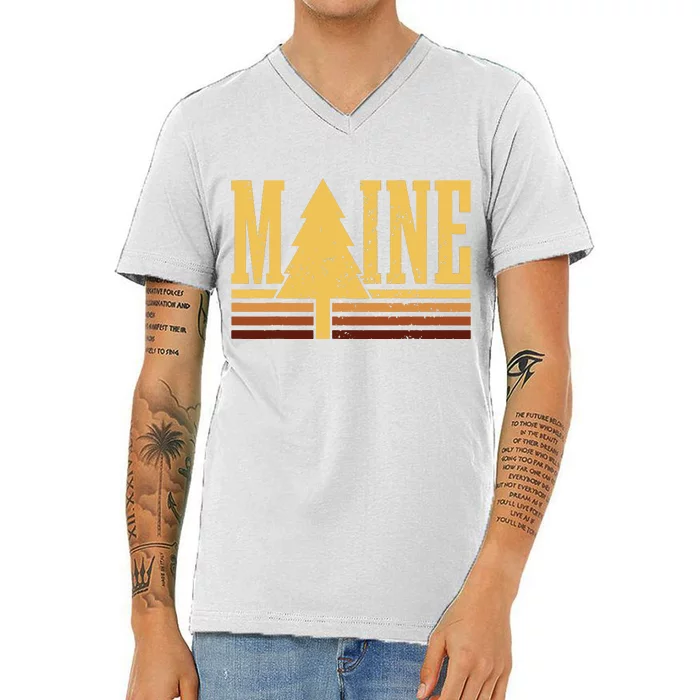 Maine Vintage Tree State Pride Camping Hiking Maine V-Neck T-Shirt