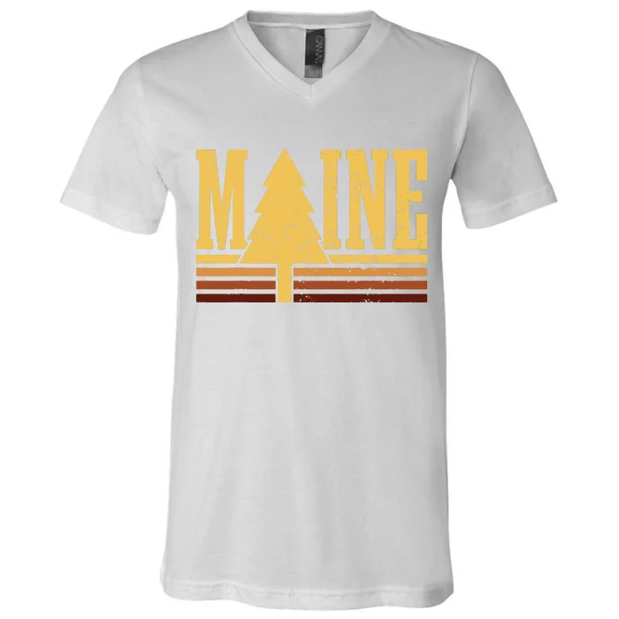 Maine Vintage Tree State Pride Camping Hiking Maine V-Neck T-Shirt