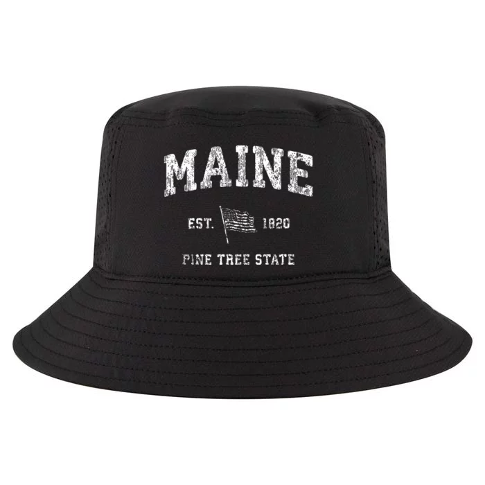 Maine Vintage Us Flag Sports Design Patriotic Cool Comfort Performance Bucket Hat