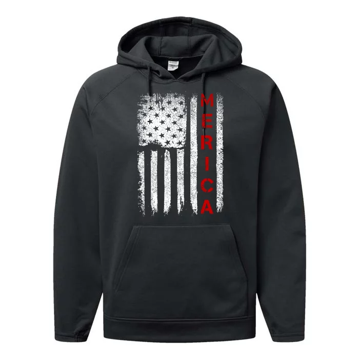 Merica Vintage USA Flag Stars And Stripes Funny 4th Of July Performance Fleece Hoodie