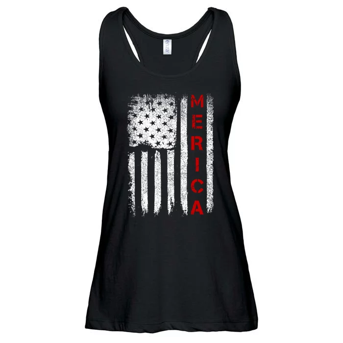 Merica Vintage USA Flag Stars And Stripes Funny 4th Of July Ladies Essential Flowy Tank