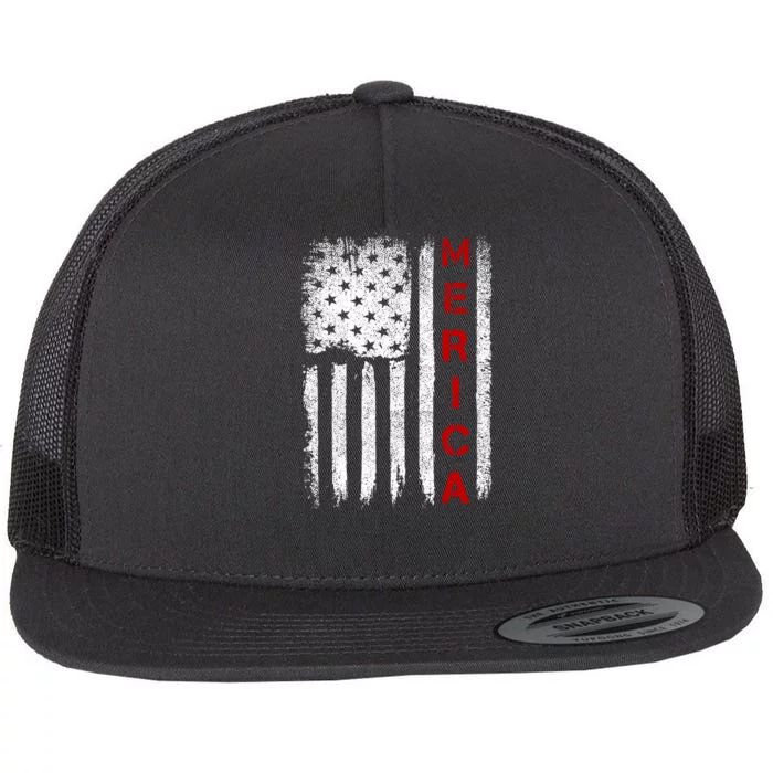 Merica Vintage USA Flag Stars And Stripes Funny 4th Of July Flat Bill Trucker Hat