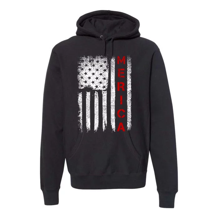 Merica Vintage USA Flag Stars And Stripes Funny 4th Of July Premium Hoodie