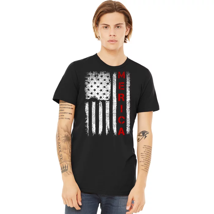 Merica Vintage USA Flag Stars And Stripes Funny 4th Of July Premium T-Shirt