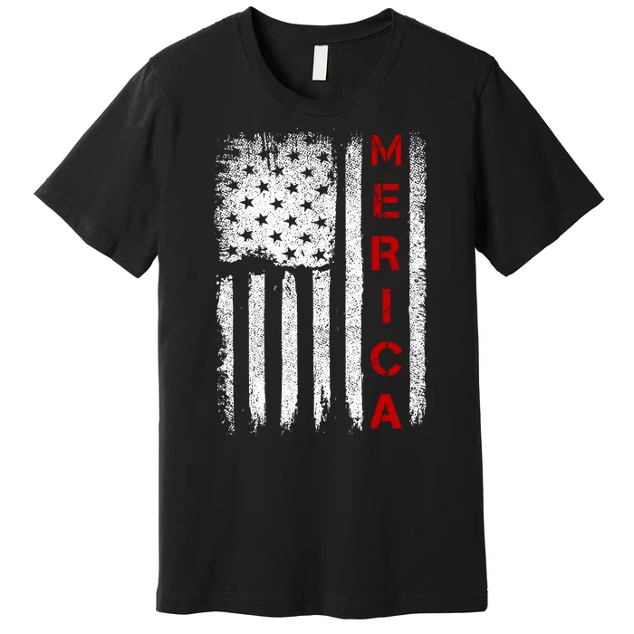 Merica Vintage USA Flag Stars And Stripes Funny 4th Of July Premium T-Shirt