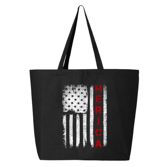 Merica Vintage USA Flag Stars And Stripes Funny 4th Of July 25L Jumbo Tote