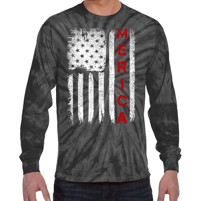 Merica Vintage USA Flag Stars And Stripes Funny 4th Of July Tie-Dye Long Sleeve Shirt