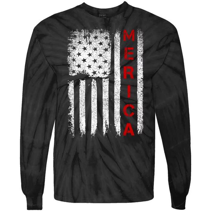 Merica Vintage USA Flag Stars And Stripes Funny 4th Of July Tie-Dye Long Sleeve Shirt