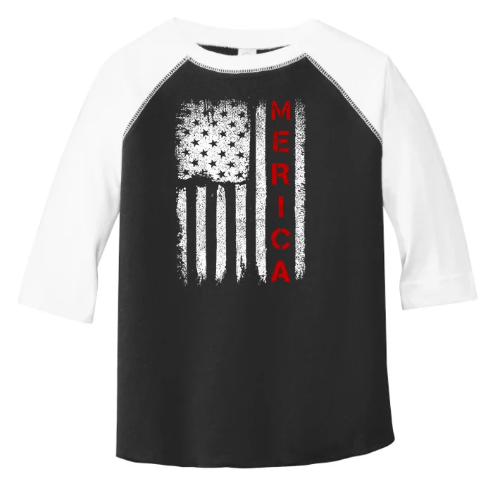 Merica Vintage USA Flag Stars And Stripes Funny 4th Of July Toddler Fine Jersey T-Shirt