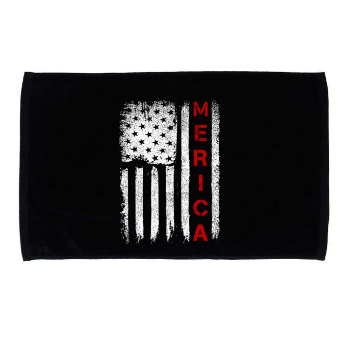 Merica Vintage USA Flag Stars And Stripes Funny 4th Of July Microfiber Hand Towel