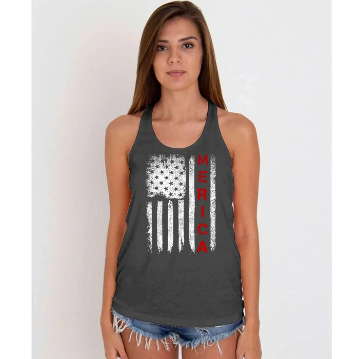 Merica Vintage USA Flag Stars And Stripes Funny 4th Of July Women's Knotted Racerback Tank