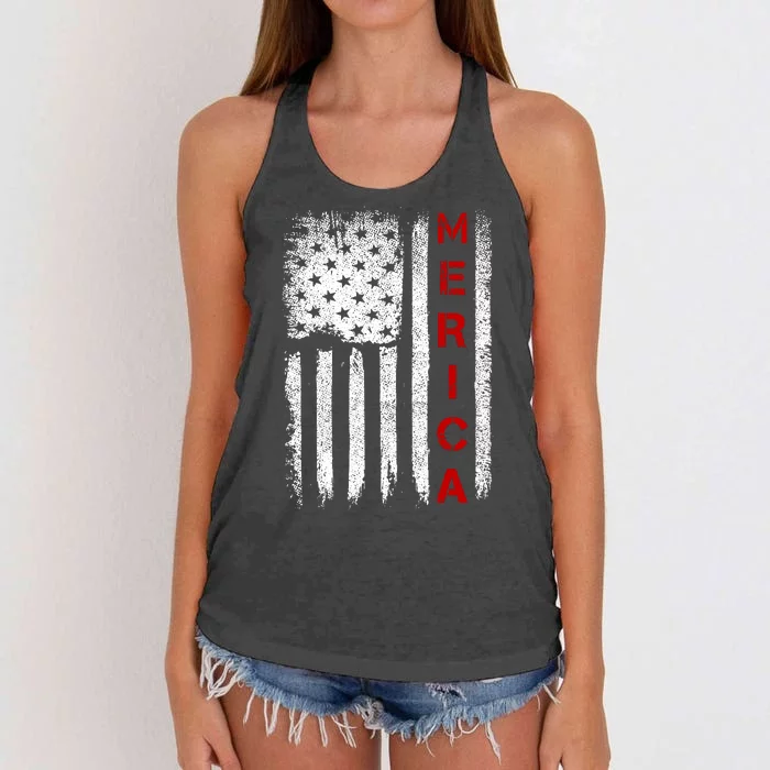 Merica Vintage USA Flag Stars And Stripes Funny 4th Of July Women's Knotted Racerback Tank