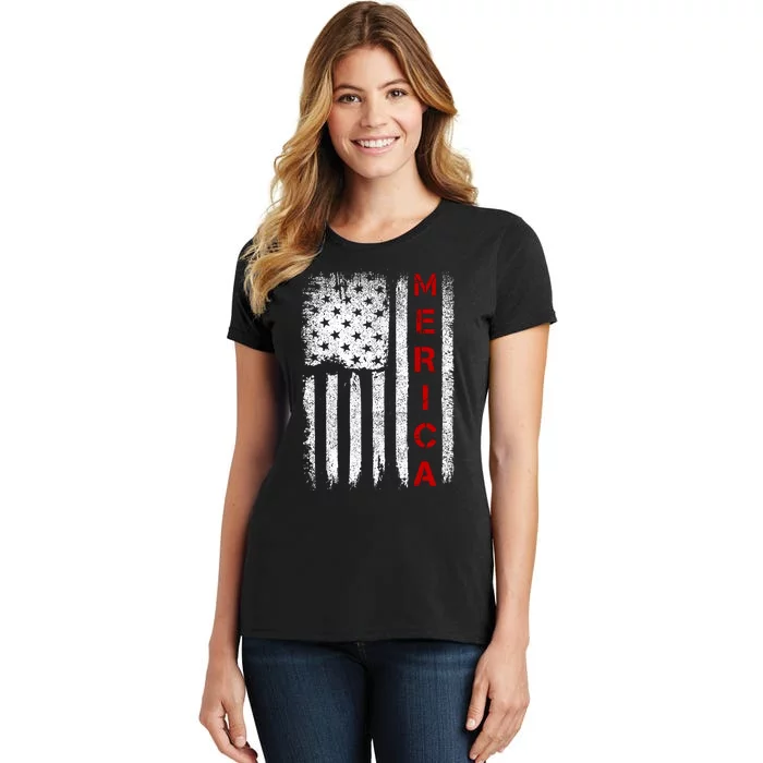 Merica Vintage USA Flag Stars And Stripes Funny 4th Of July Women's T-Shirt