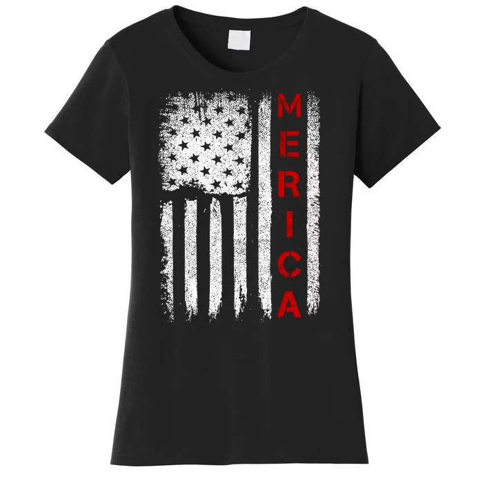 Merica Vintage USA Flag Stars And Stripes Funny 4th Of July Women's T-Shirt