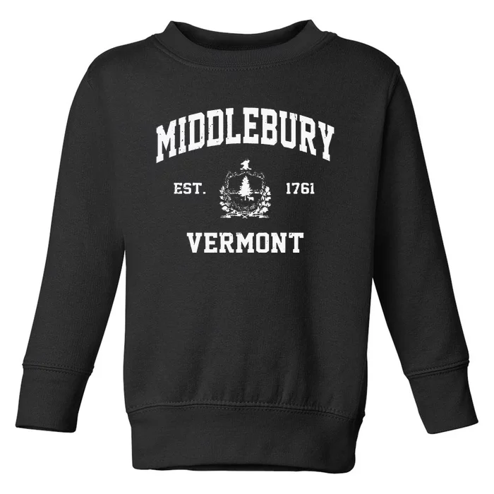 Middlebury Vermont VT Vintage State Athletic Style Toddler Sweatshirt