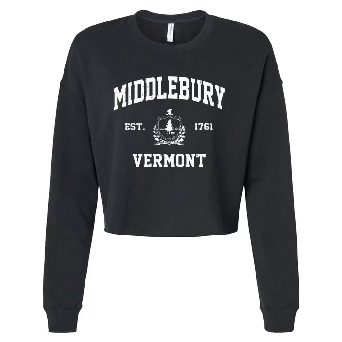 Middlebury Vermont VT Vintage State Athletic Style Cropped Pullover Crew