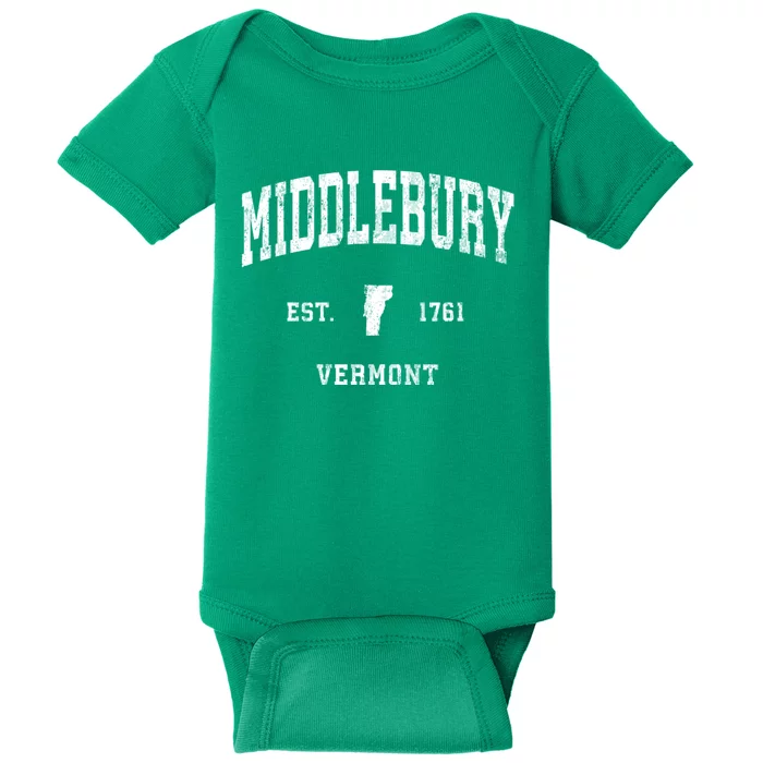 Middlebury Vermont Vt Vintage Athletic Black Sports Baby Bodysuit