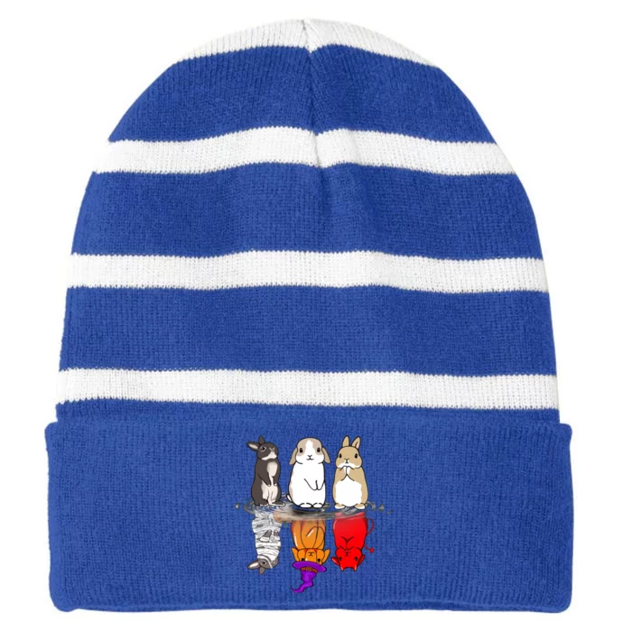 Mummy Witch And Demon Reflection In Water Bunny Gift Striped Beanie with Solid Band