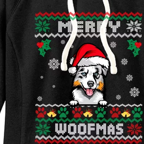 Merry Woofmas Australian Shepherd Dog Ugly Christmas Sweater Great Gift Women's Fleece Hoodie