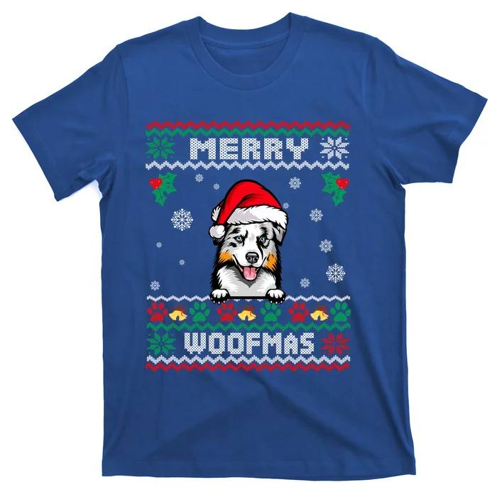 Merry Woofmas Australian Shepherd Dog Ugly Christmas Sweater Great Gift T-Shirt