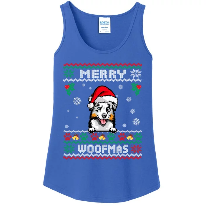 Merry Woofmas Australian Shepherd Dog Ugly Christmas Sweater Great Gift Ladies Essential Tank