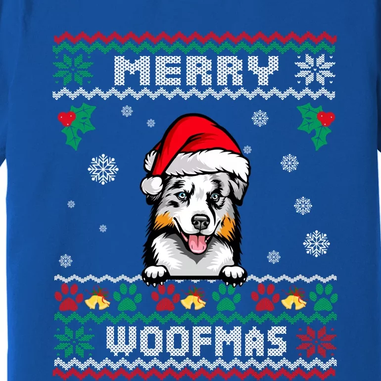 Merry Woofmas Australian Shepherd Dog Ugly Christmas Sweater Great Gift Premium T-Shirt