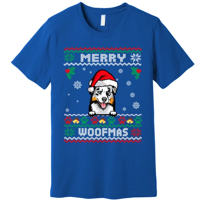 Merry Woofmas Australian Shepherd Dog Ugly Christmas Sweater Great Gift Premium T-Shirt