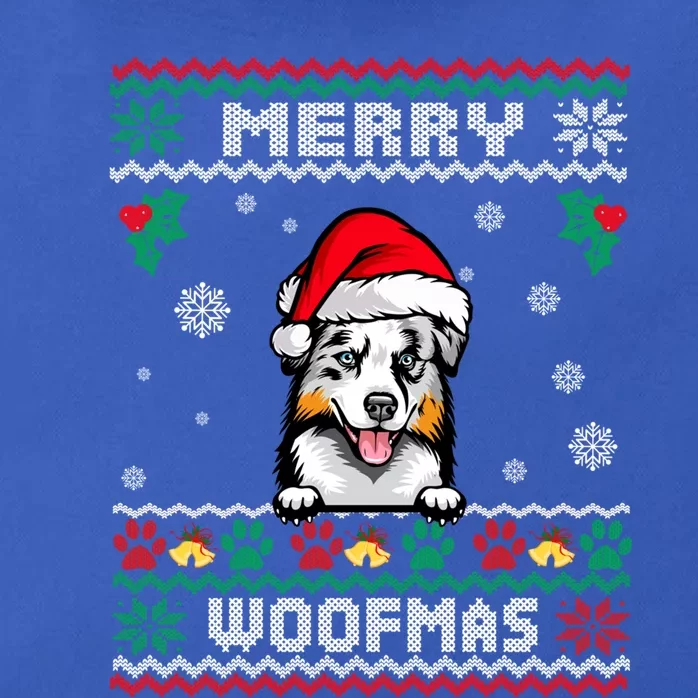 Merry Woofmas Australian Shepherd Dog Ugly Christmas Sweater Great Gift Zip Tote Bag