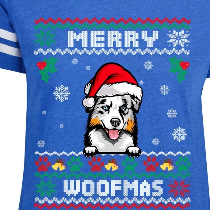 Merry Woofmas Australian Shepherd Dog Ugly Christmas Sweater Great Gift Enza Ladies Jersey Football T-Shirt