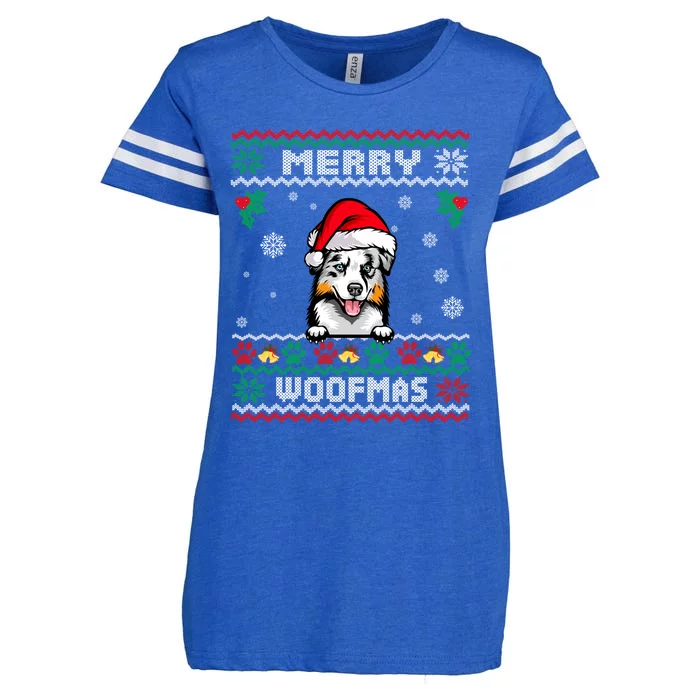 Merry Woofmas Australian Shepherd Dog Ugly Christmas Sweater Great Gift Enza Ladies Jersey Football T-Shirt