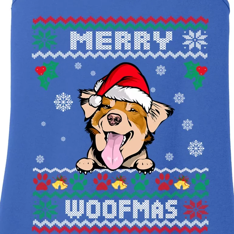 Merry Woofmas Australian Shepherd Dog Ugly Christmas Xmas Gift Ladies Essential Tank