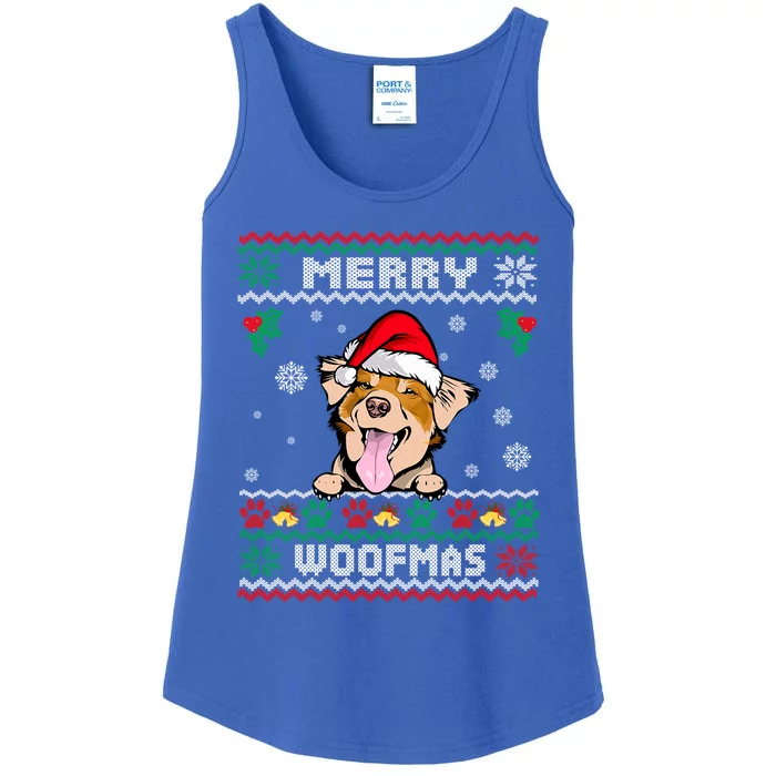 Merry Woofmas Australian Shepherd Dog Ugly Christmas Xmas Gift Ladies Essential Tank